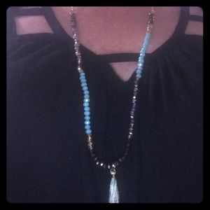 Homemade tassel/beaded gold necklace